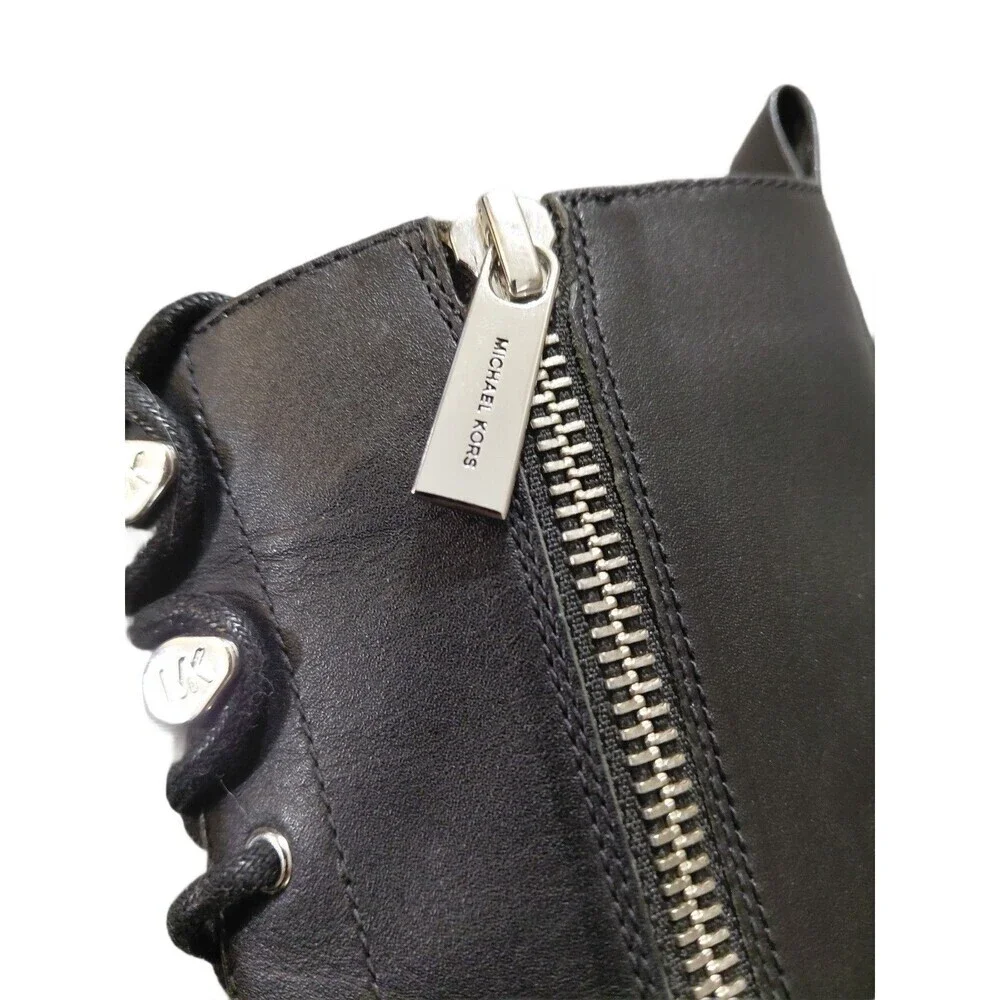 Michael Kors Black Tall Combat Boots Lug Sole Leather Lace Up Boots Women's Sz 6